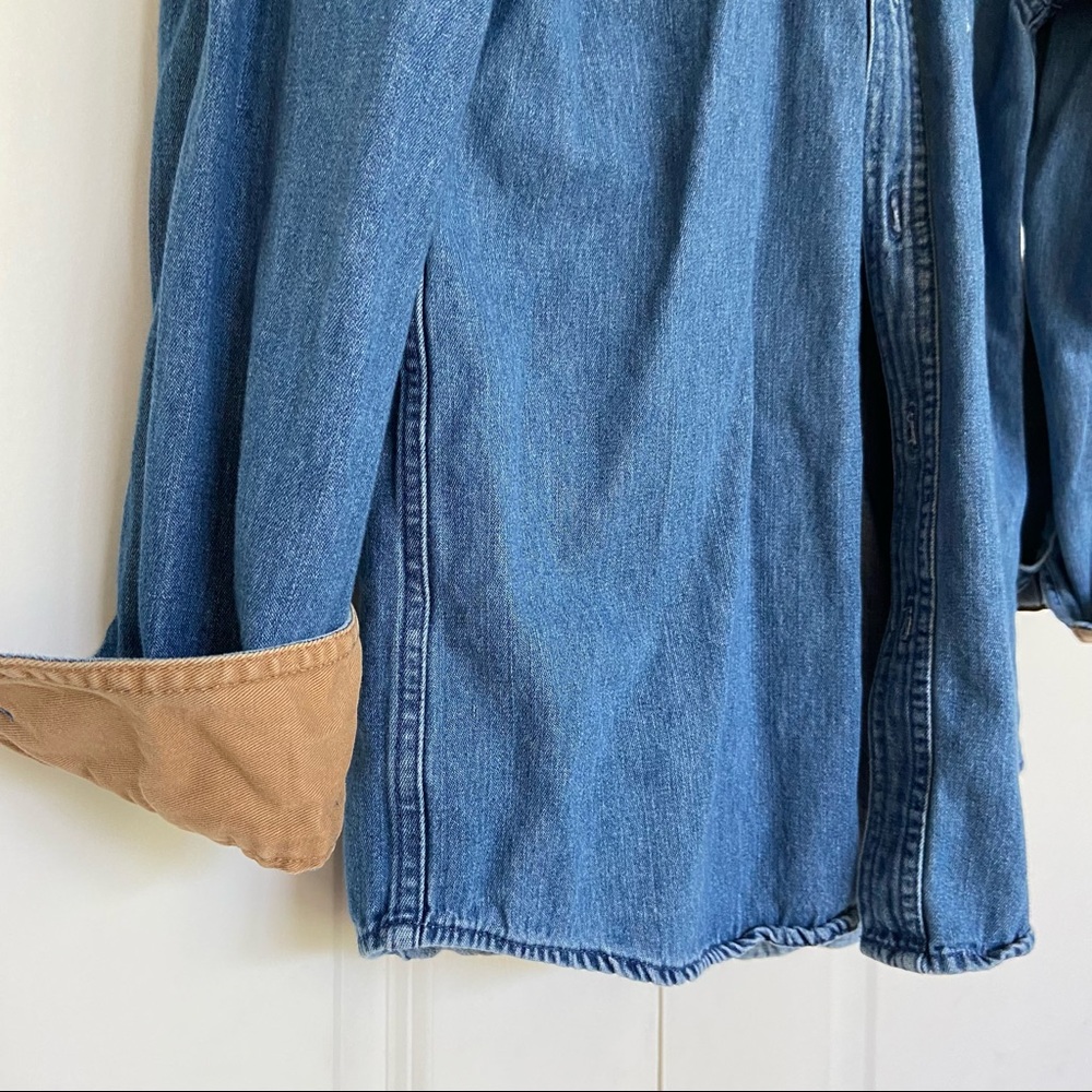 Mens Small Denim Button Down Shirt with Khaki Accents - Picture 2 of 5